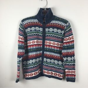 Vintage Tiara Petites Fair Isle Cardigan Size PS Nordic Full Zip Blue Multi 90’s
